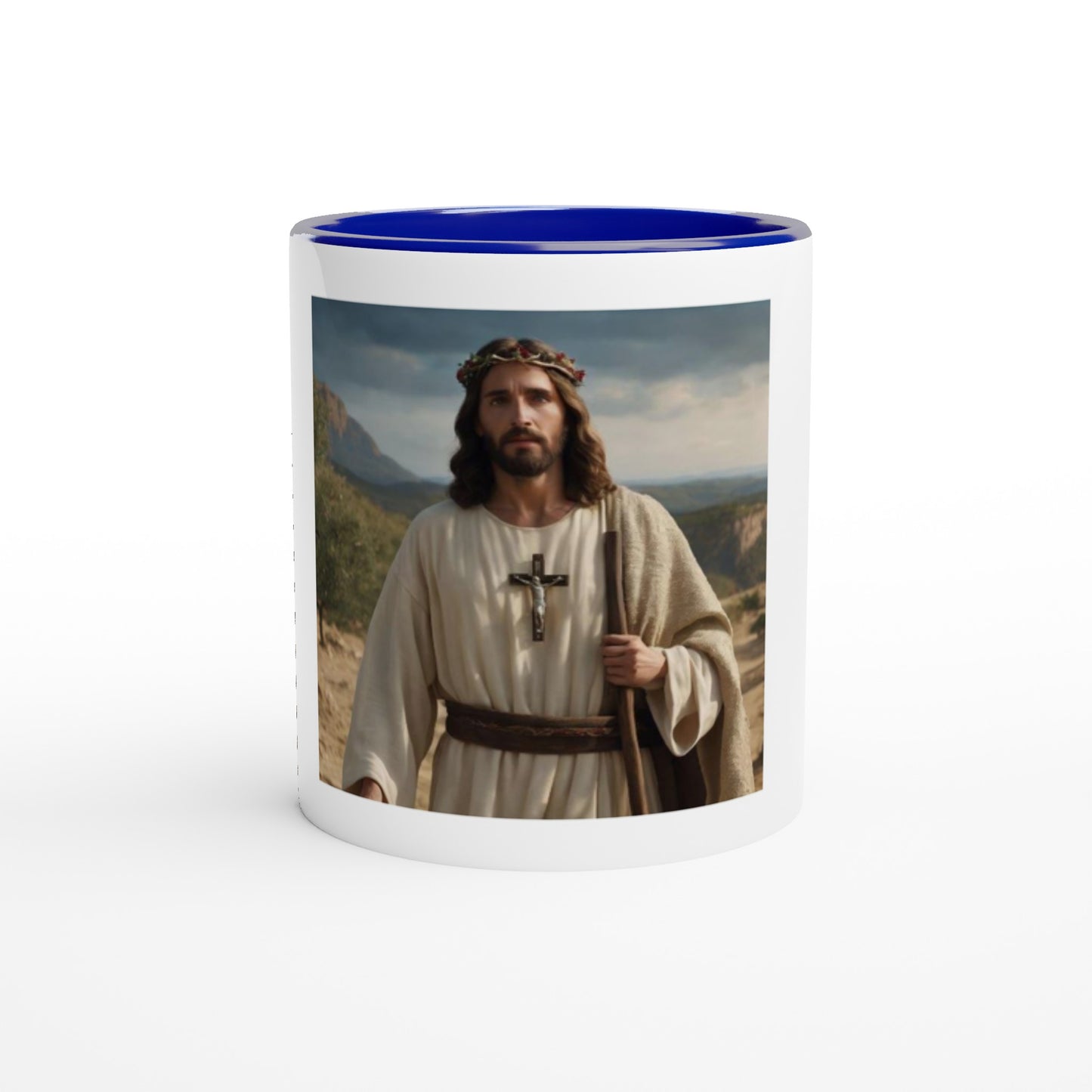 White 11oz Ceramic Mug with Color Inside jesus