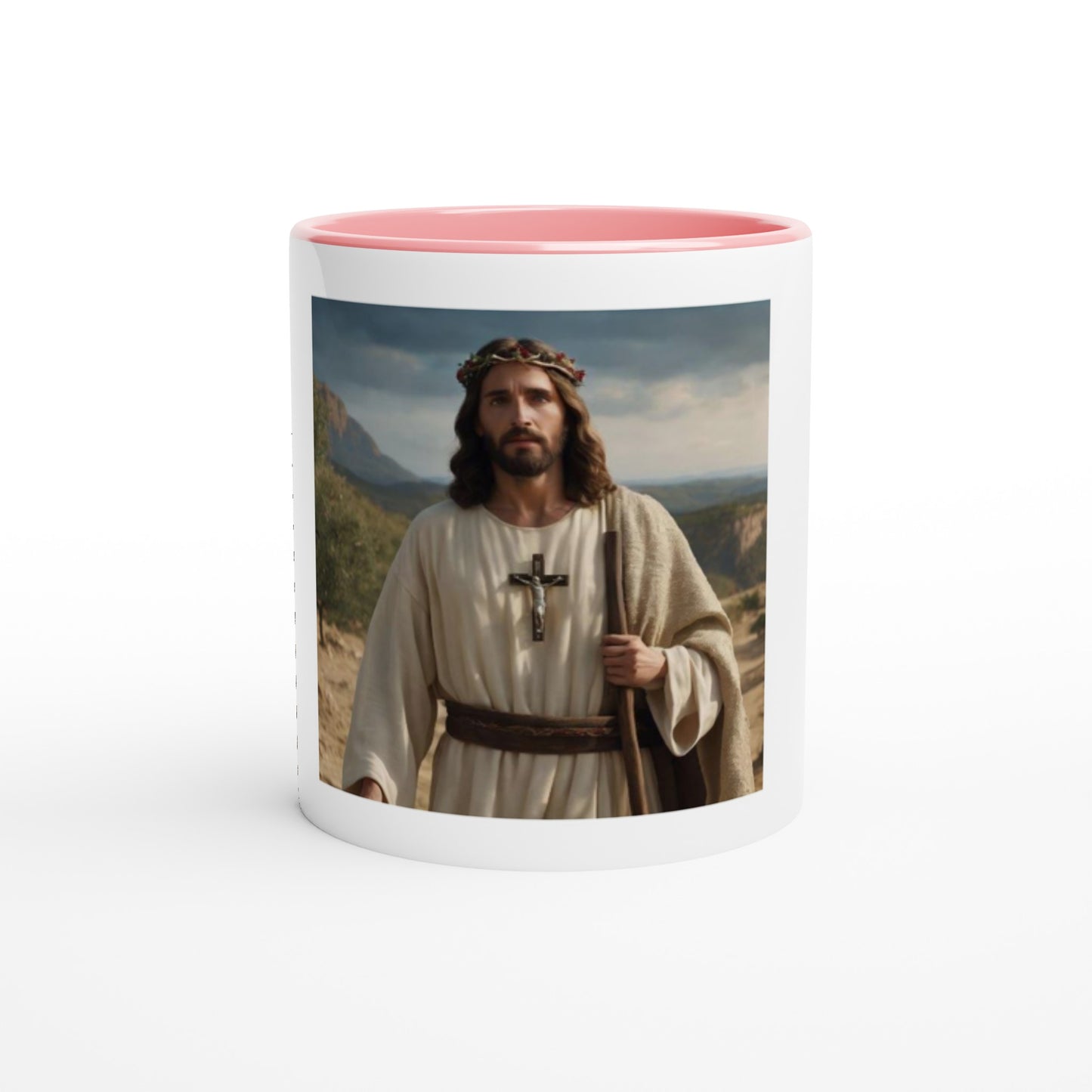 White 11oz Ceramic Mug with Color Inside jesus