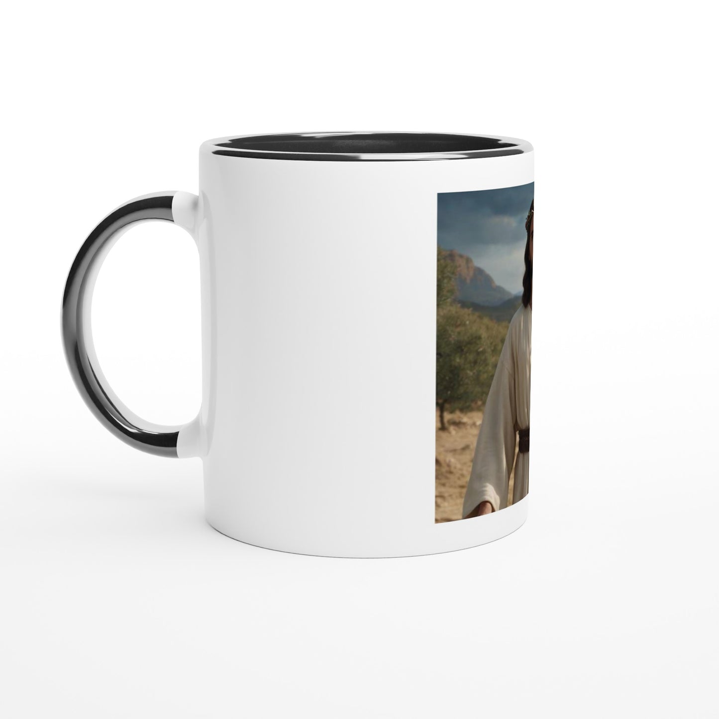 White 11oz Ceramic Mug with Color Inside jesus