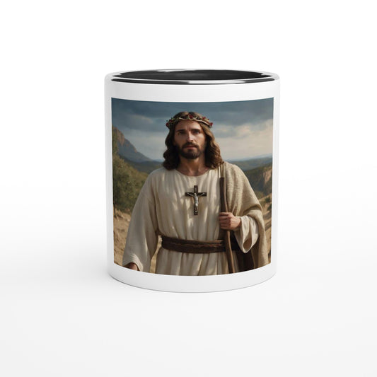 White 11oz Ceramic Mug with Color Inside jesus