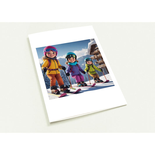 Pack of 10 Greeting Cards (standard envelopes) skiing figures