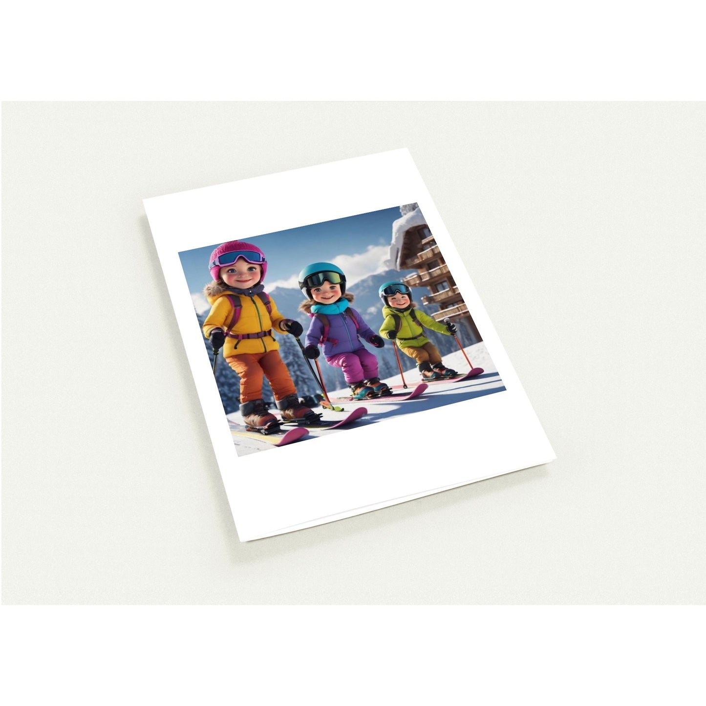 Pack of 10 Greeting Cards (standard envelopes) skiing figures